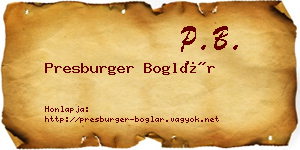 Presburger Boglár névjegykártya